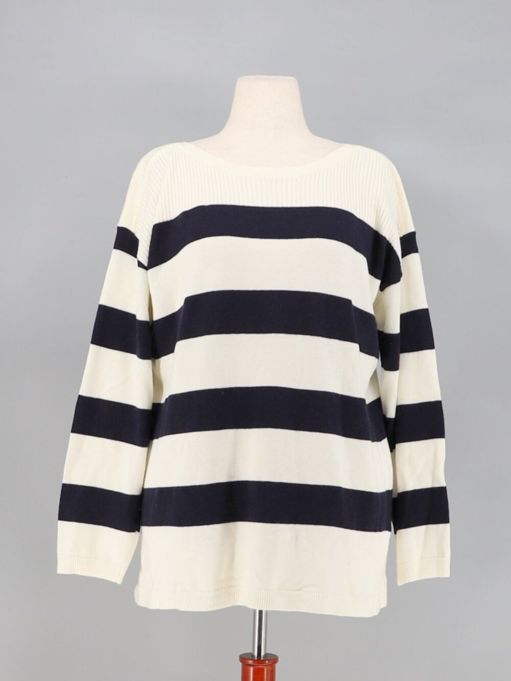TALBOTS Stripe Ribbed Bateau Neck Sweater Navy & Ivory Size XL